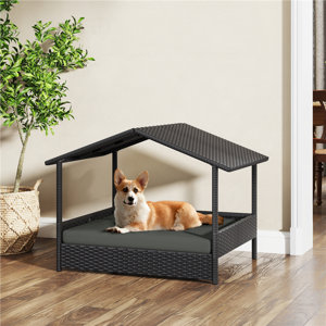 Tucker Murphy Pet™ Outdoor Rattan Dog House with Canopy and Foam ...